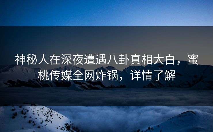 神秘人在深夜遭遇八卦真相大白，蜜桃传媒全网炸锅，详情了解