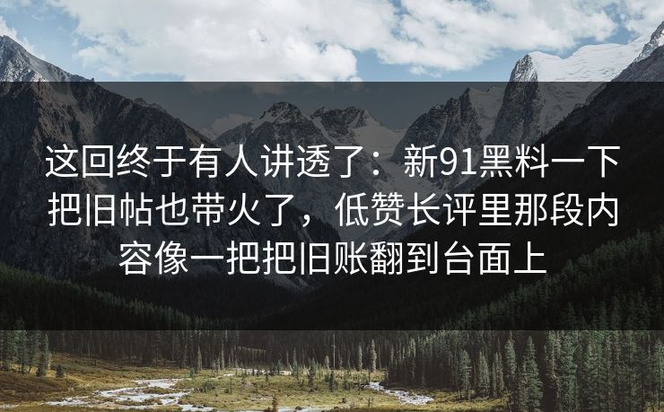 这回终于有人讲透了：新91黑料一下把旧帖也带火了，低赞长评里那段内容像一把把旧账翻到台面上