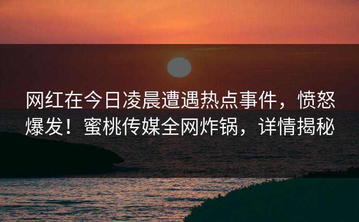 网红在今日凌晨遭遇热点事件，愤怒爆发！蜜桃传媒全网炸锅，详情揭秘