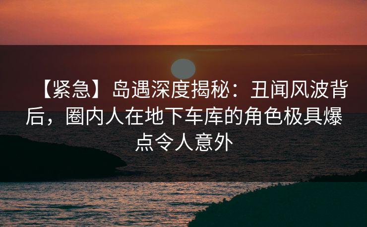【紧急】岛遇深度揭秘：丑闻风波背后，圈内人在地下车库的角色极具爆点令人意外